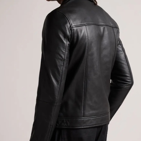 Brand NWT - Ted Baker Carve - Black Leather Biker Jacket - Size 4 (USA size L) - Picture 3 of 15